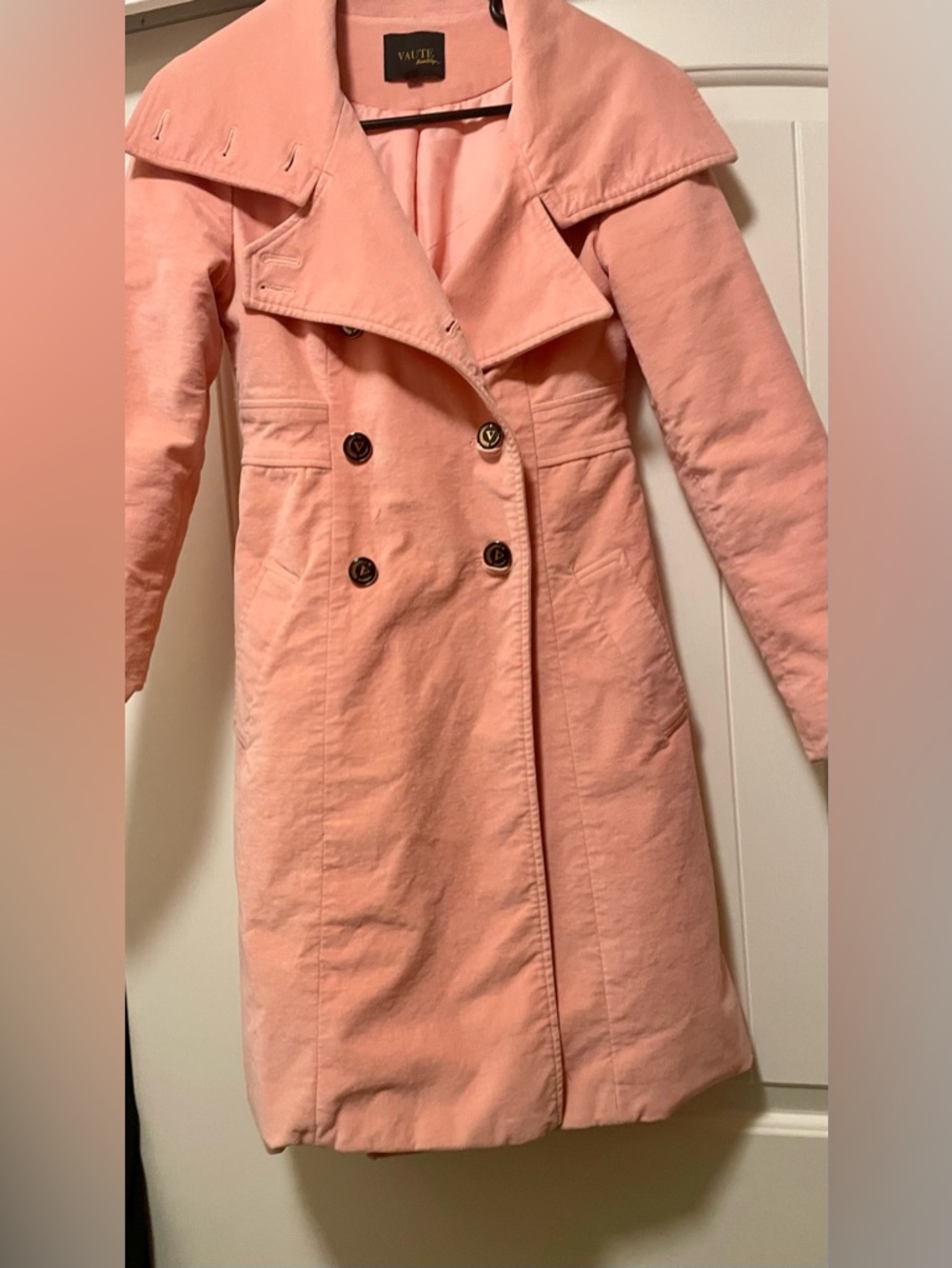 Vaute Couture Peach Trench Coat with Double-Breasted Front